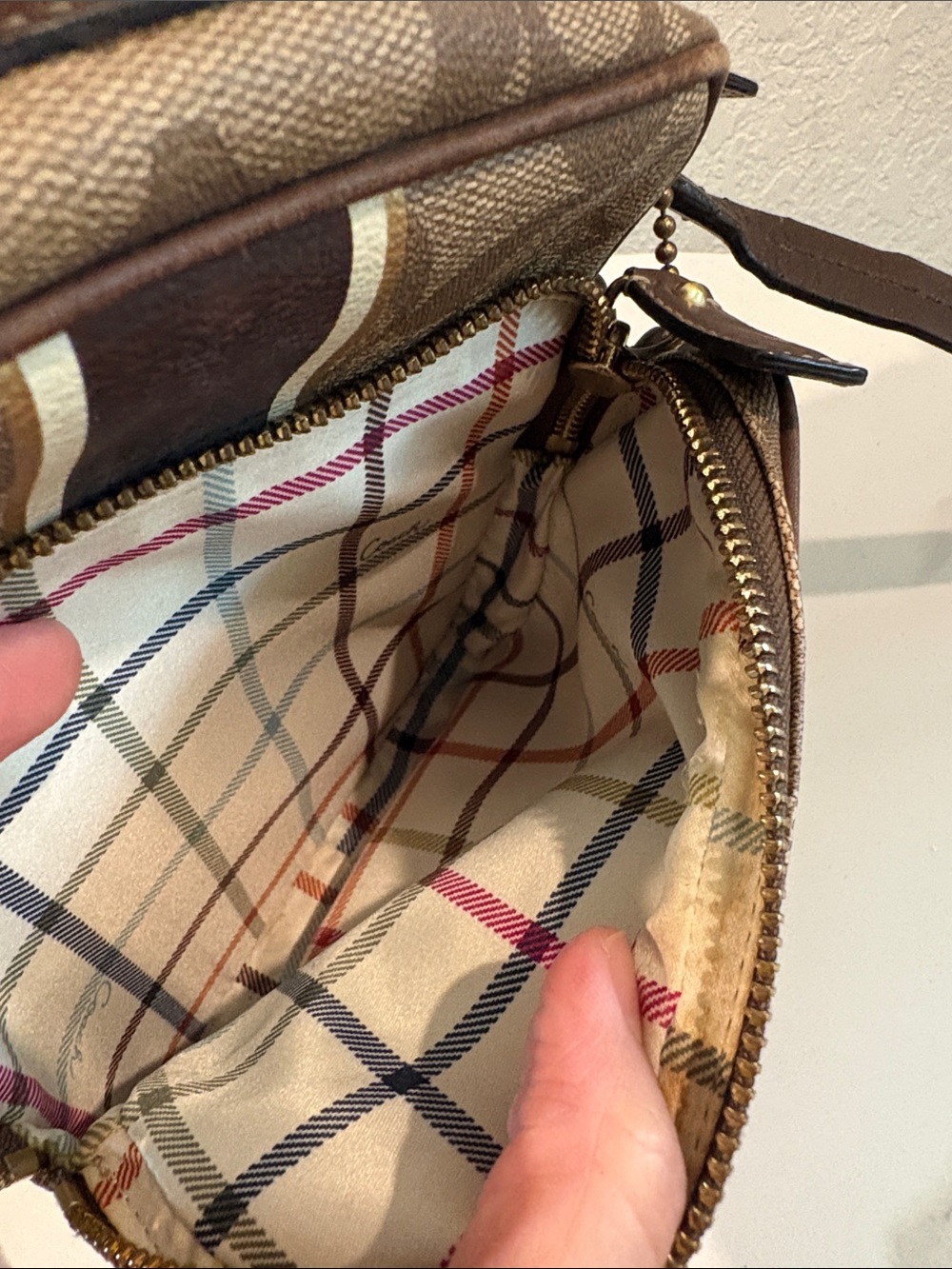 Coach Brown Signature Leather Messenger Crossbody with Stripes - Picture 12 of 14